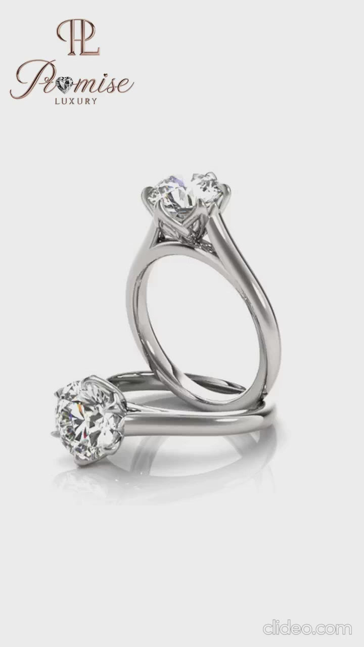 Luxury Peony Style Ring – Round Cut 6 Prong Solitaire for Brides