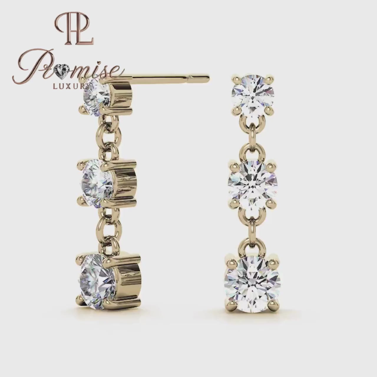 Triple Round Cut Diamond Drop Earring For Women, Minimalist Dangle Dorp Earrings
