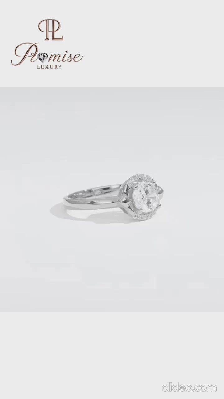 Antique Round Cut Half Halo Diamond Engagement Ring - Proposal Ring