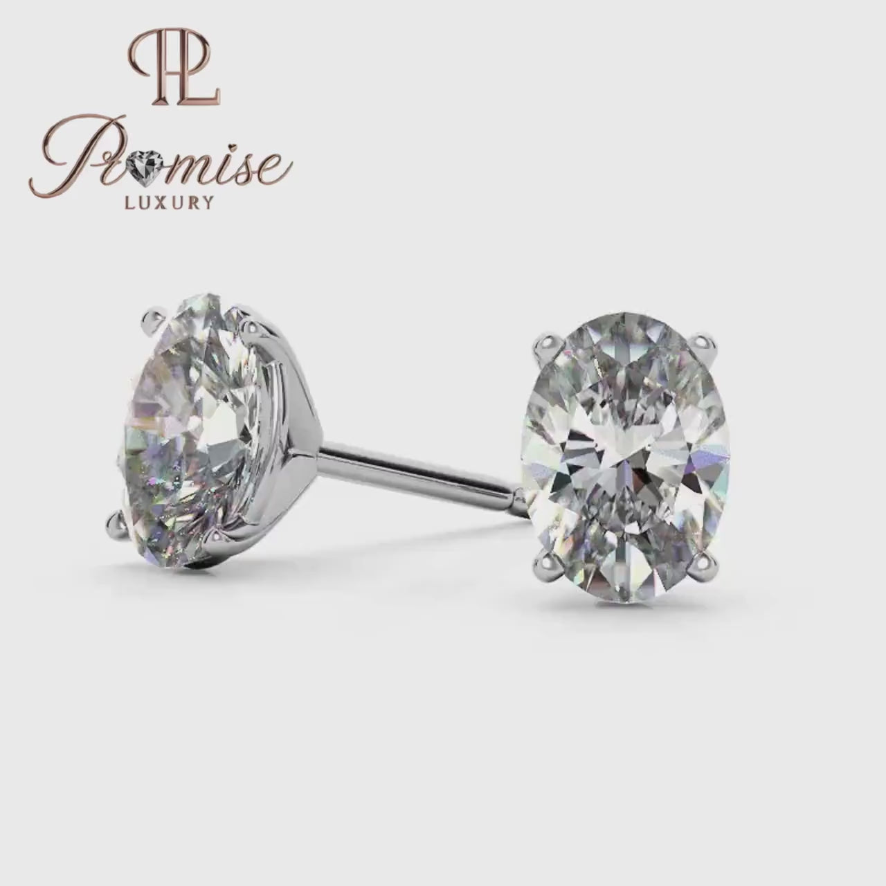 Lab-Grown Oval Diamond Stud Earrings in White Gold for Women