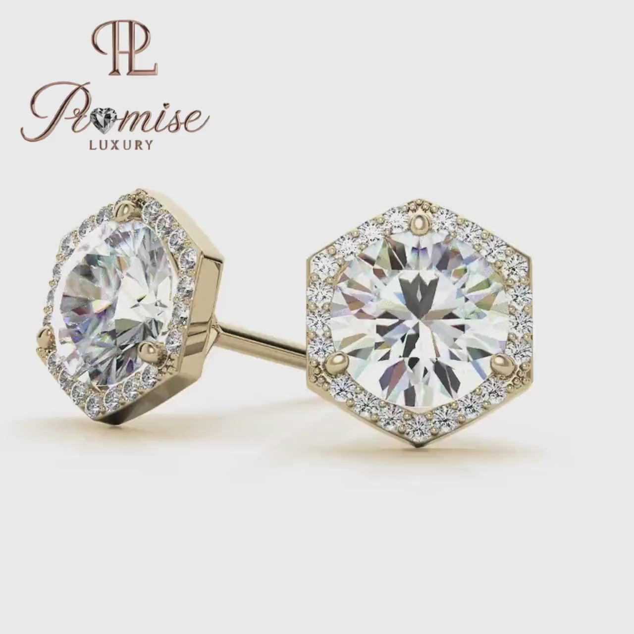 Elegant Hexagon Diamond Stud Earrings with Halo – Unique & Sparkling