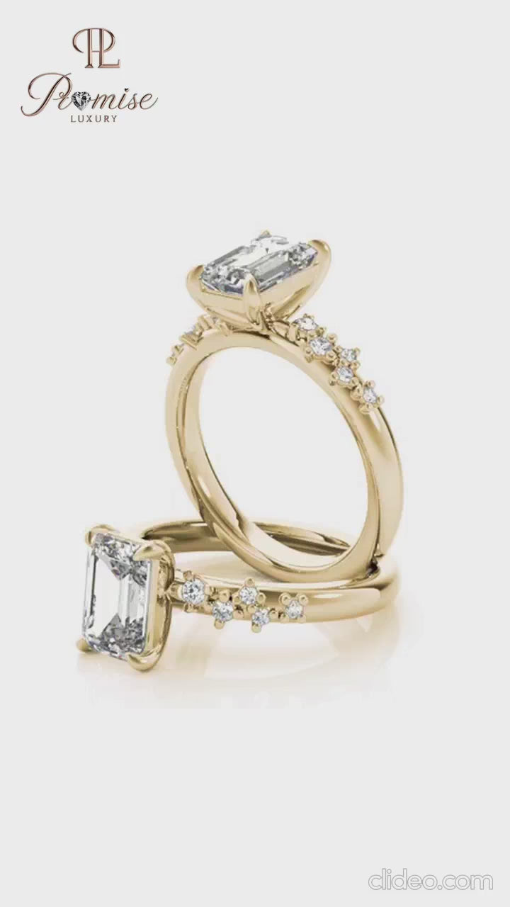 Emerald Cut Diamond Cluster Engagement Ring – Vintage Style Wedding Ring for Women