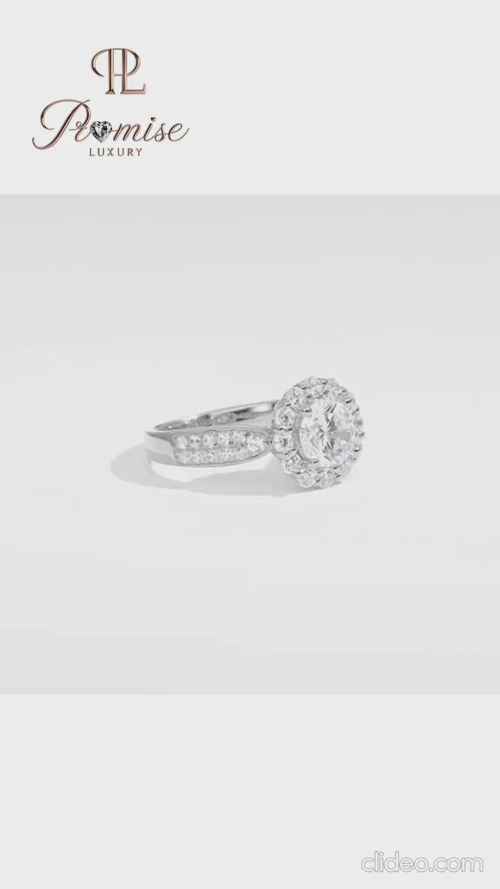 Fancy Round Cut Halo Lab Diamond Engagement Ring 14K Gold