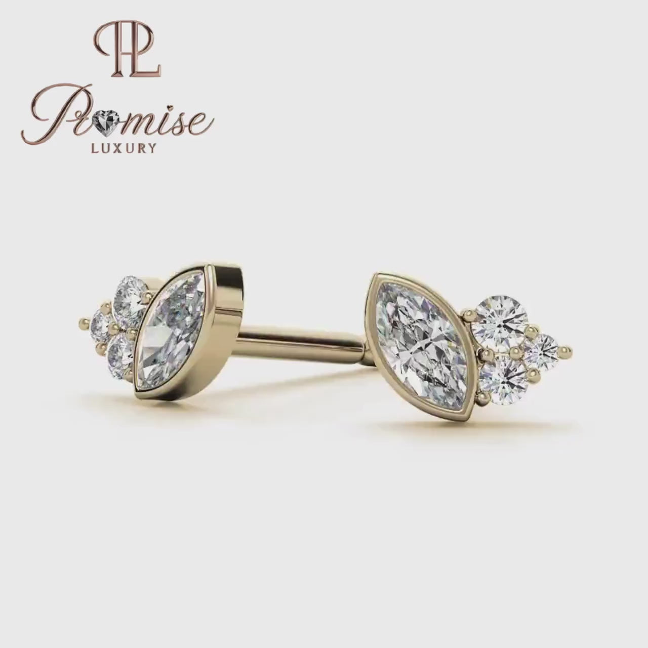 Elegant Marquise & Round Diamond Stud Earrings – Perfect Gift for Her