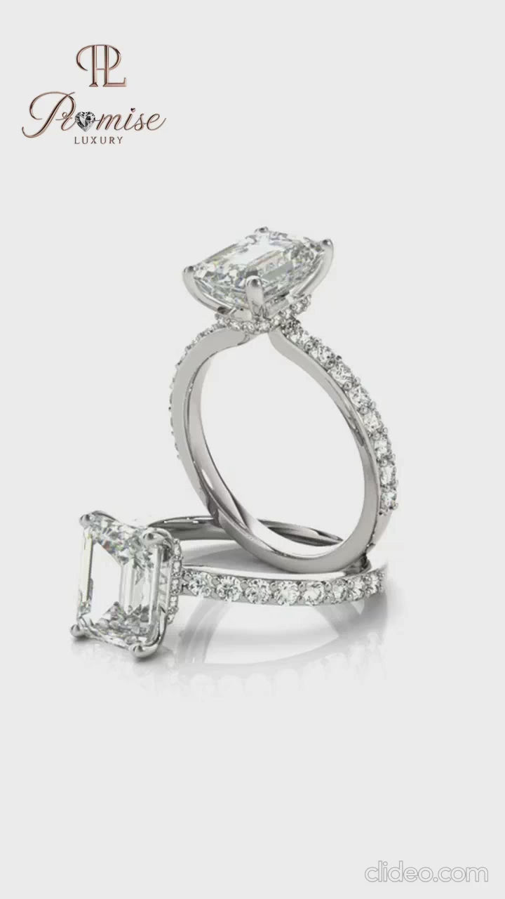 Hidden Halo Emerald Cut Lab Diamond Ring – Modern Bridal Engagement Ring