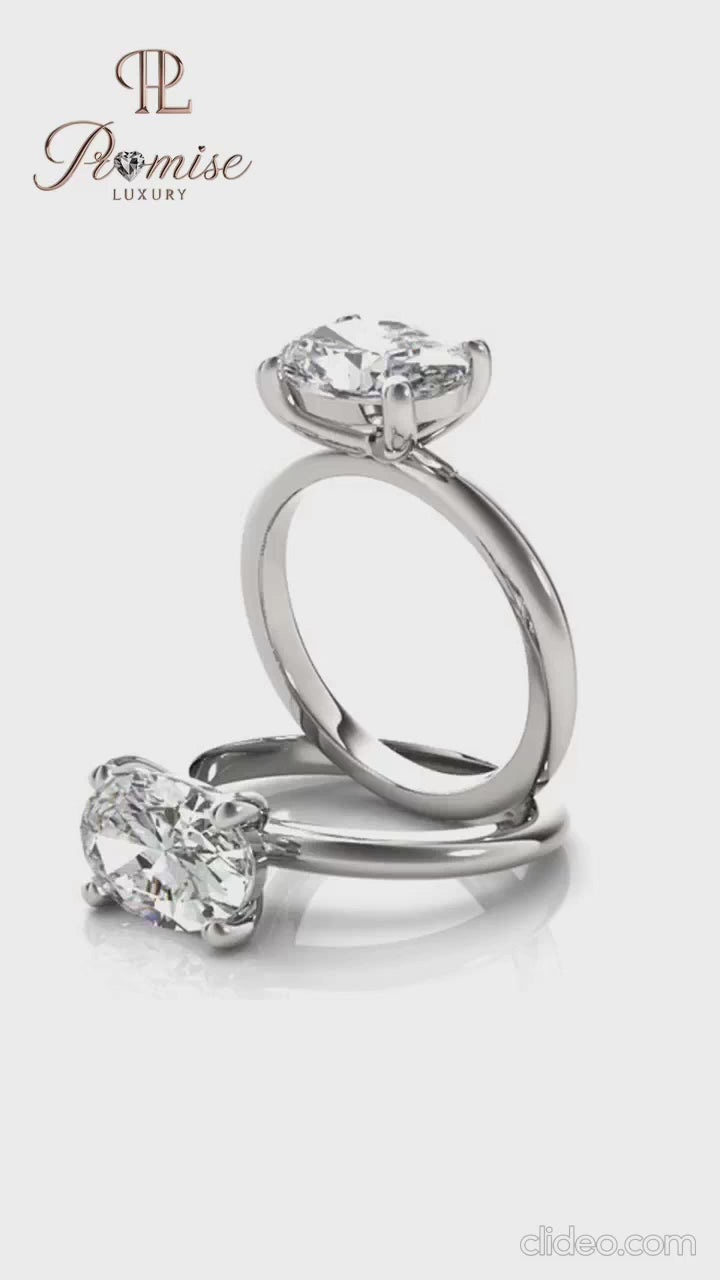 East West Oval Diamond Engagement Ring - Unique Modern Bridal Ring