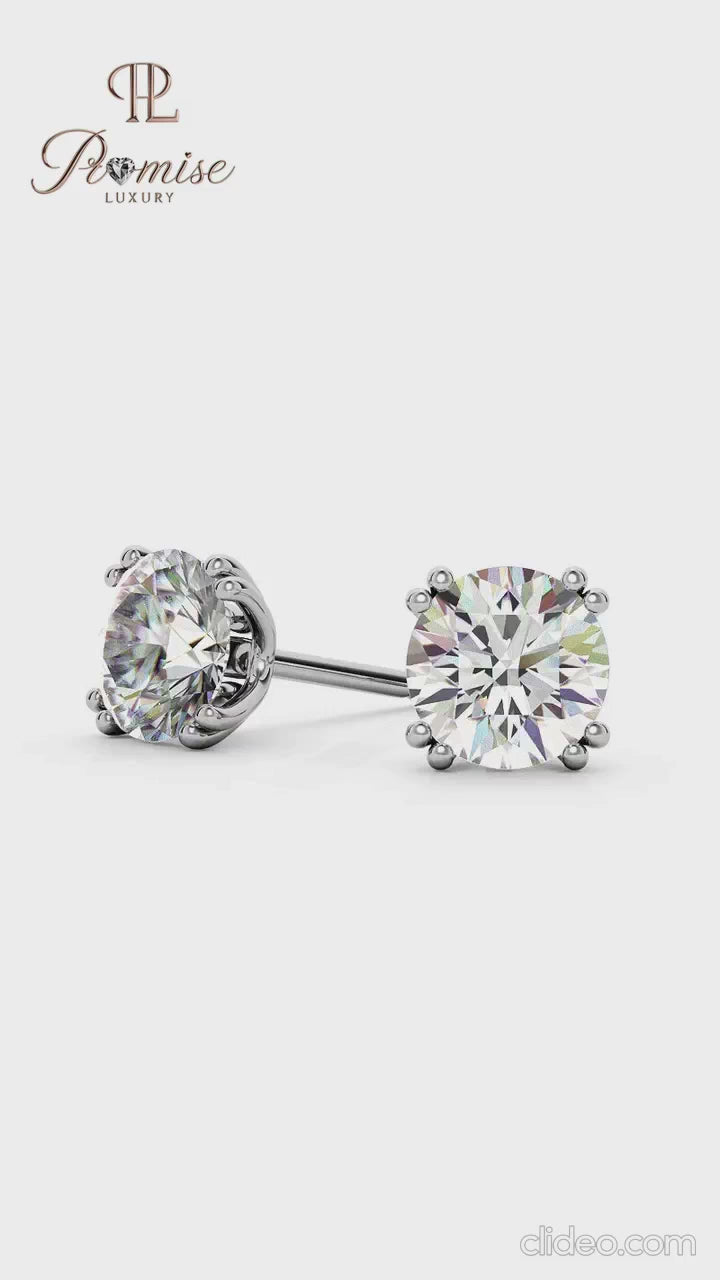 Antique Inspired Round Cut Diamond Earrings - 8 Prong Classic Studs Bridal Jewelry