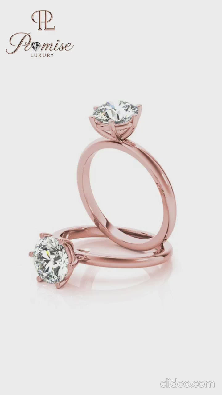 Round OffSet 6 Prong Diamond Engagement Ring in Gold