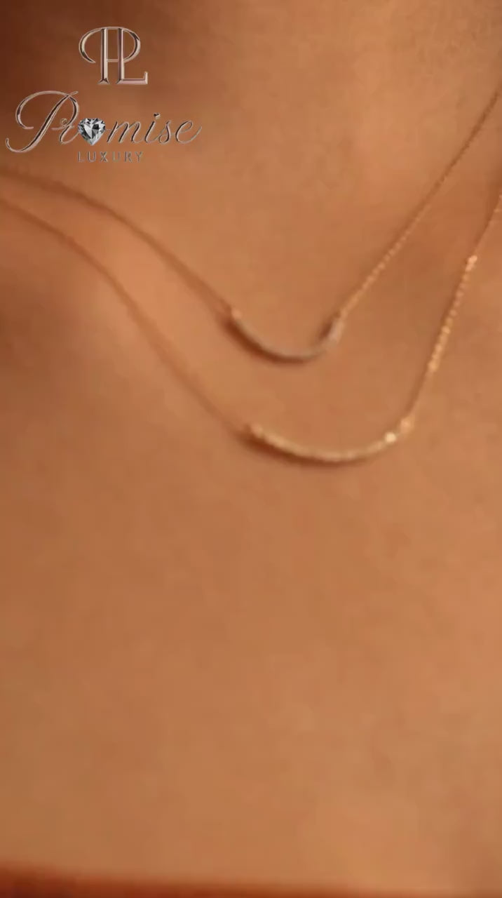 Lab Created Round Diamond Curved Bar Necklace – Modern Minimalist Style
