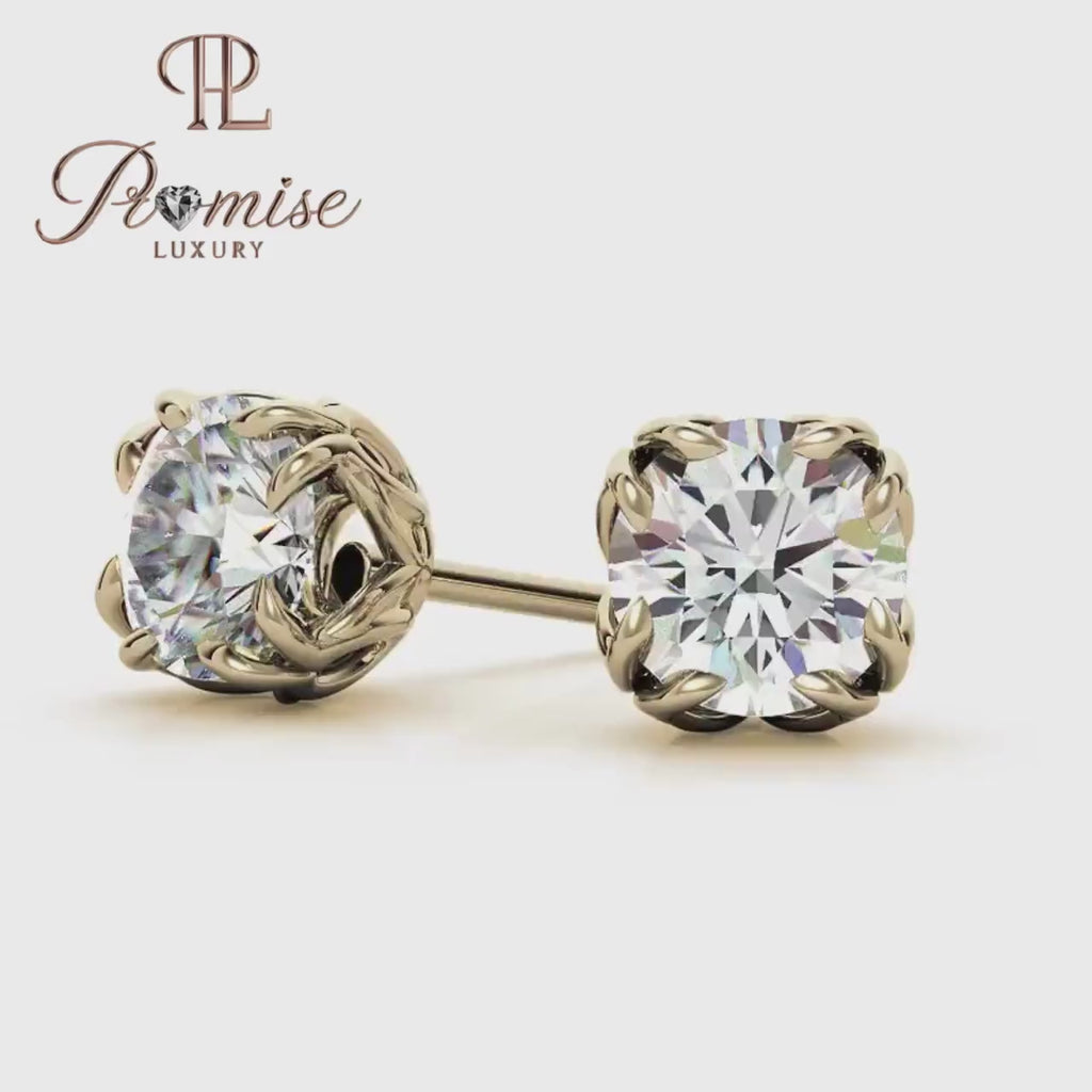 Luxury Round Diamond Stud Earrings in Gold - Claw Prong Classic Bridal Jewelry