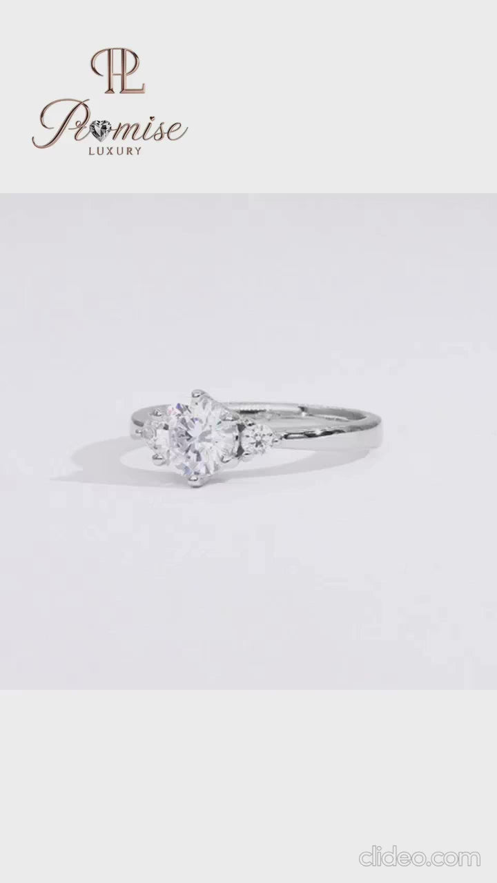 Round Cut Triology Diamond Ring - Elegant Three Stone Engagement Ring For Women