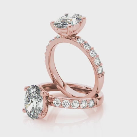 Oval Diamond Engagement Ring with Marquise & Round Side Diamonds – Antique Style Gold Ring