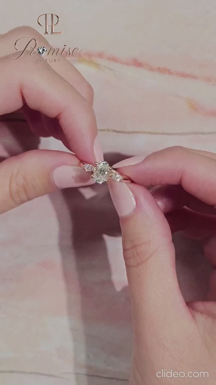 Oval and Marquise Cut Diamond Engagement Ring – Minimalist Statement Ring