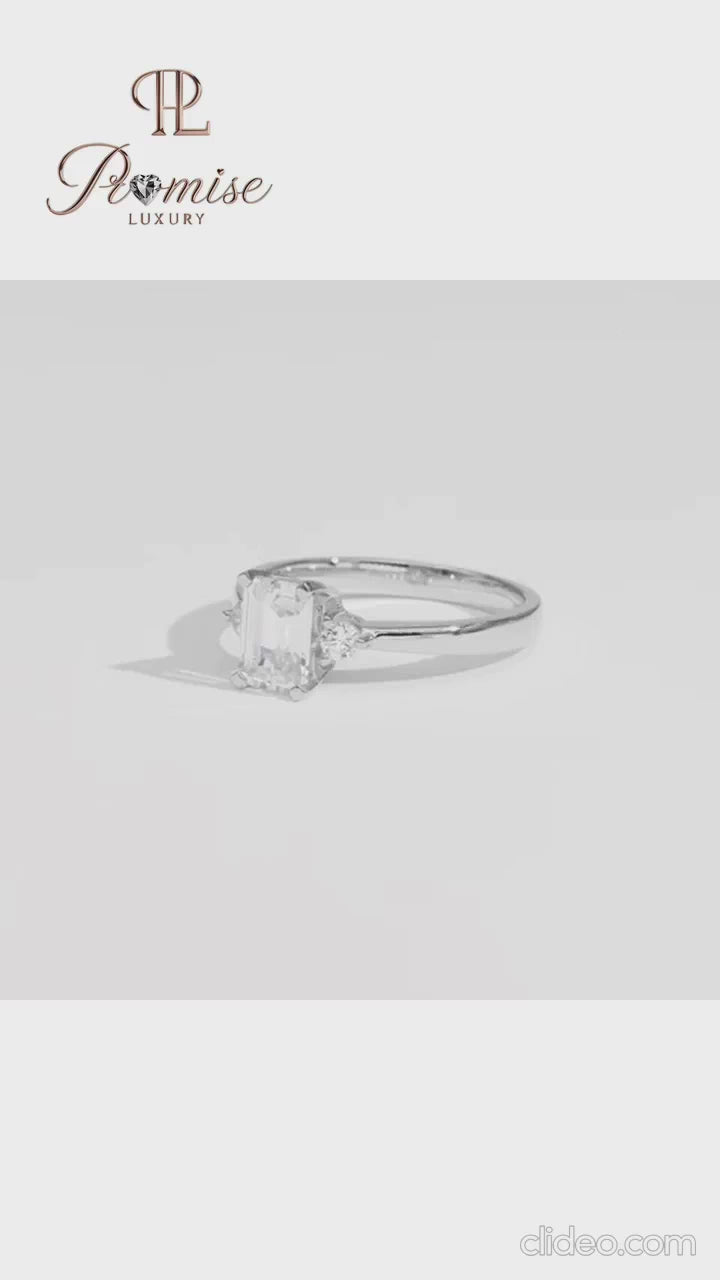 Luxury Emerald Cut Three Stone Engagement Ring - Timeless Bridal Jewelry