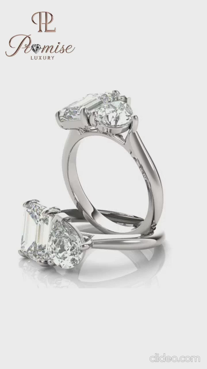 Toi et Moi Diamond Engagement Ring - Two Stone Romantic Wedding Ring For Her