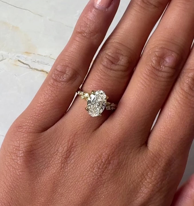 Oval Diamond Engagement Ring – Cluster Side Stone Bridal Ring for Women