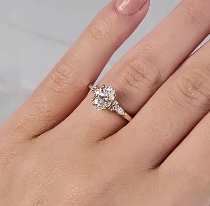 Oval Cut Lab-Grown Diamond Engagement Ring – Round & Marquise Side Diamond Bridal Ring